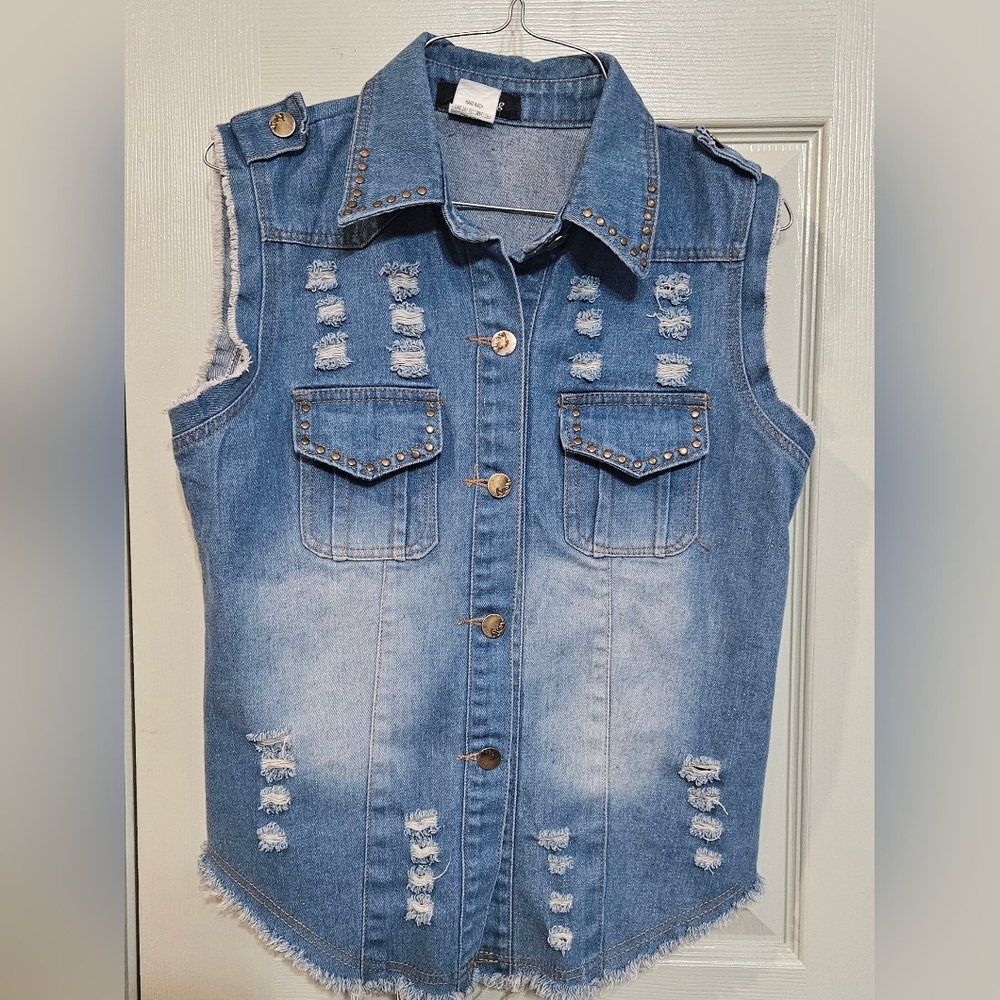 Sassy Bling Denim  Shirt Vest with Studded Details